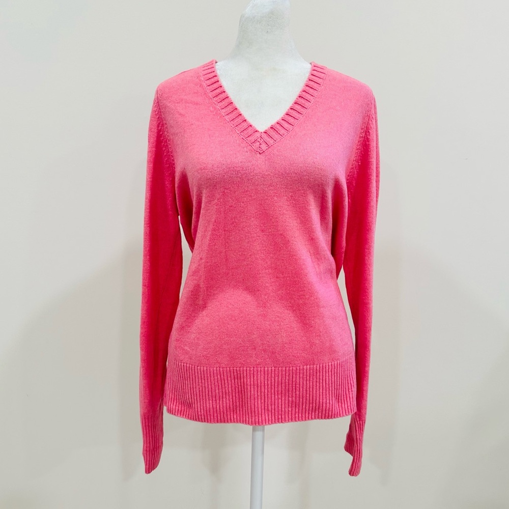J.CREW‎ Sweater Womens S Wool Cashmere V-Neck Rib Trim Long Sleeve Pullover Pink
